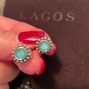 Lagos Maya Blue Stone stud earrings.